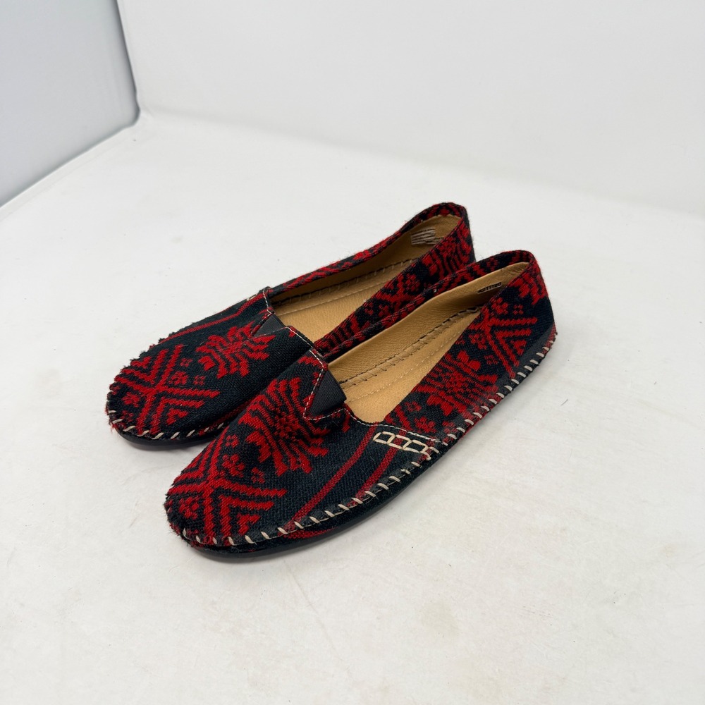 Adam Tucker Flats‎ Red Black Woven Loafers 8.5 Bohemian Slip On Shoes Artisanal